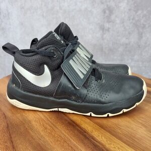Nike Team Hustle Basketball Shoes Boys 4 Y Black Leather‎ Sneakers 881941-001